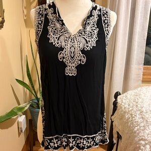 Elegant Black and White Embroidered Women's Top